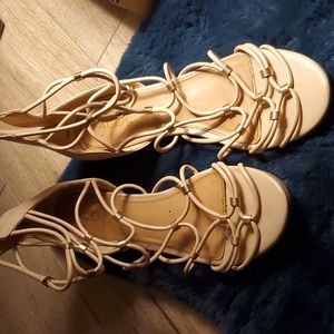 Aldo Beige and Gold strappy Sandals 👡  I wore these one time to a wedding.